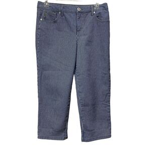 Style & Co Denim Capri 8P Striped Pants‎ Blue White Cotton Blend Stretch Womans